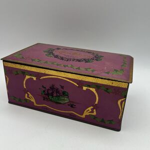 Vintage Pink Gold 8” Louis Sherry Candy Tin Floral New York Paris